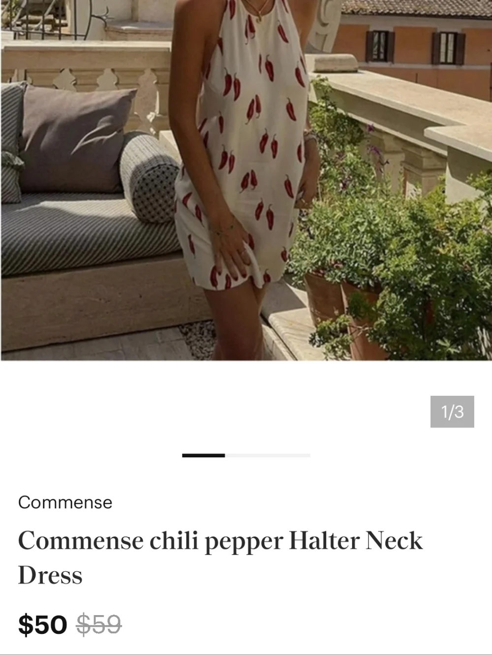 NWT Commense Chili Pepper Halter Neck White Mini Dress Open Back - Picture 9 of 9